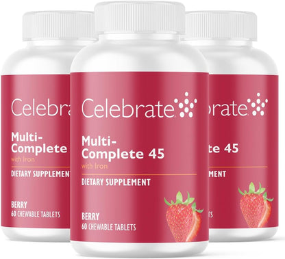 Celebrate Vitamins Multi-Complete Chewables – Bariatric Multivitamin with 45mg Iron – Berry (180 Tablets)