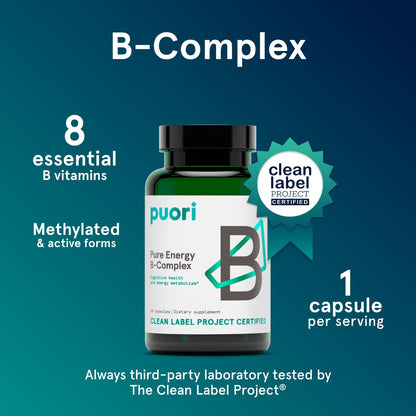 Puori Pure Energy Vitamin B-Complex – Riboflavin (B2) – helps convert food into energy and supports antioxidant – Image 2