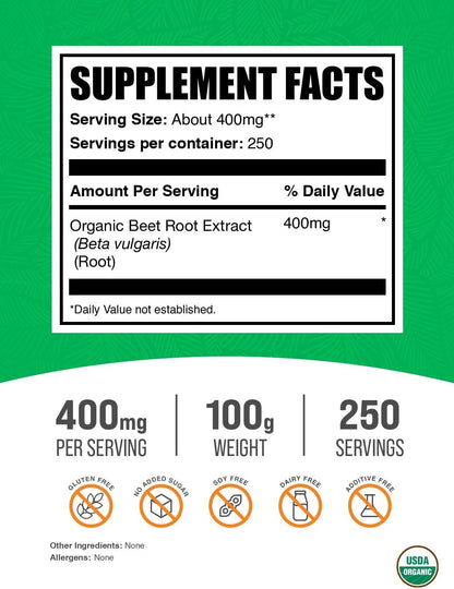BulkSupplements Organic Beet Root Extract Powder - 100g