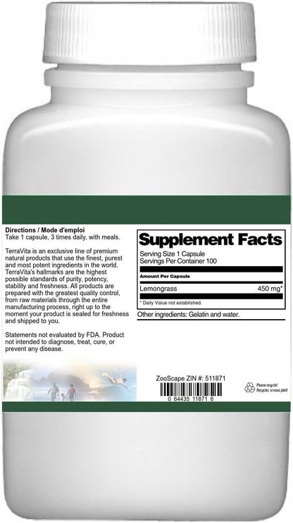 Terravita Lemongrass 450 mg Capsules - 3 Pack (300 Capsules)