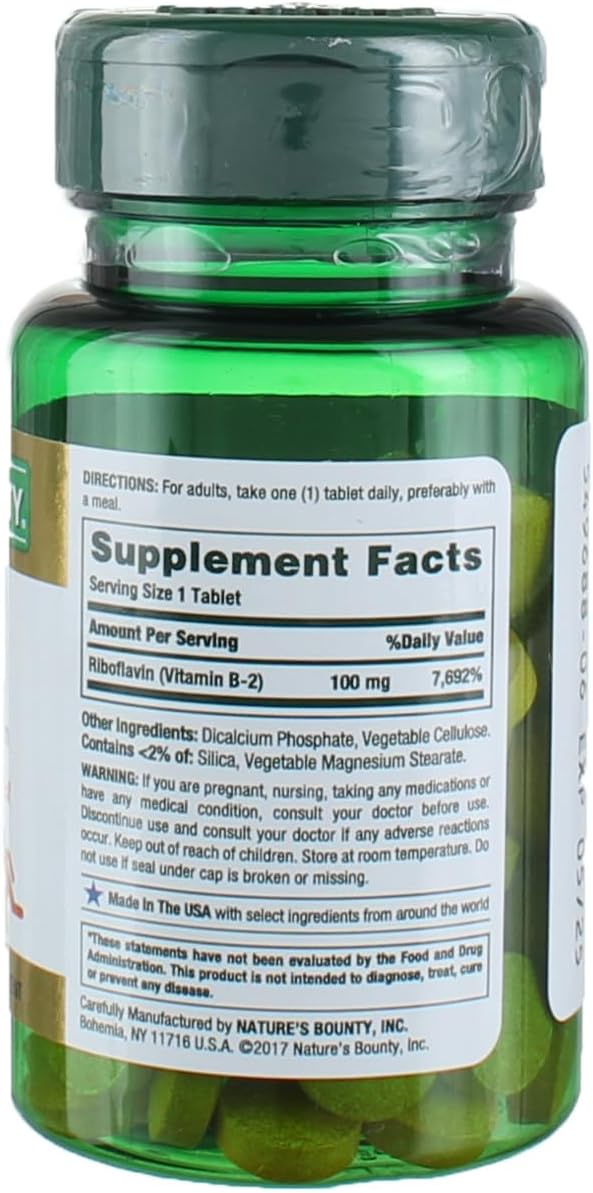 Nature's Bounty Vitamin B-2 100 mg, 100 Coated Tablets - görsel 2
