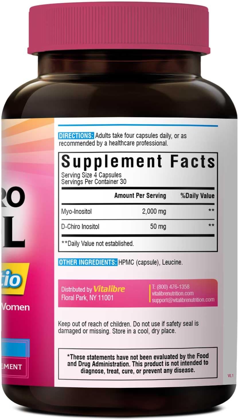 Vitalibre Inositol Supplement - Myo-Inositol & D-Chiro Inositol 40:1 Ratio for Women's's Hormonal Balance, 120 Vegan Capsules - görsel 8