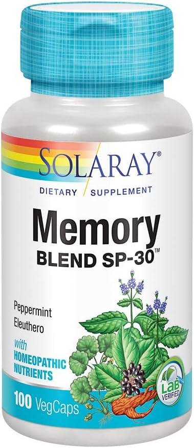 SOLARAY Memory Blend SP-30 - Herbal Supplement for Memory, Focussed and Concentration - Non-GMO, Vegan - 100 VegCaps – Image 1