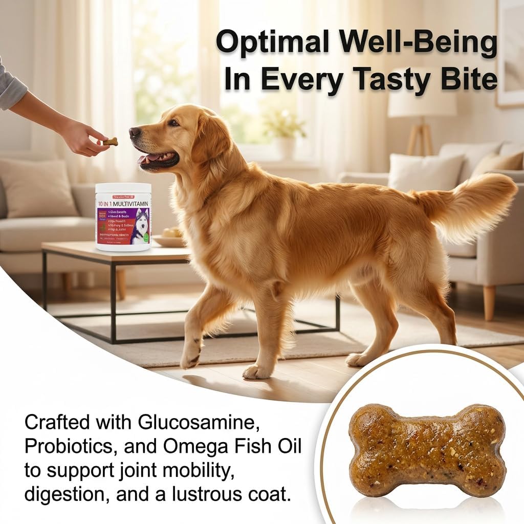 Freydell Pets 10-in-1 Multivitamin Dog Supplement – Glucosamine & Chondroitin Joint Support, Probiotics for Gut Health, Omega Fish Oil Skin & Coat, Immune & Allergy Support Vitamins (120 Chews) - görsel 3