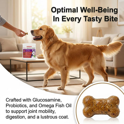 Freydell Pets 10-in-1 Multivitamin Dog Supplement – Glucosamine & Chondroitin Joint Support, Probiotics for Gut Health, Omega Fish Oil Skin & Coat, Immune & Allergy Support Vitamins (120 Chews)