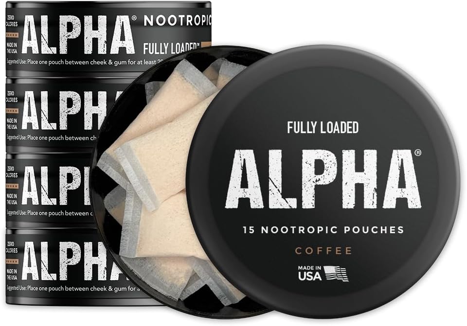 Fully Loaded Alpha Nootropic Pouches (Coffee) – 5 Tins, 75 Pouches – Image 1