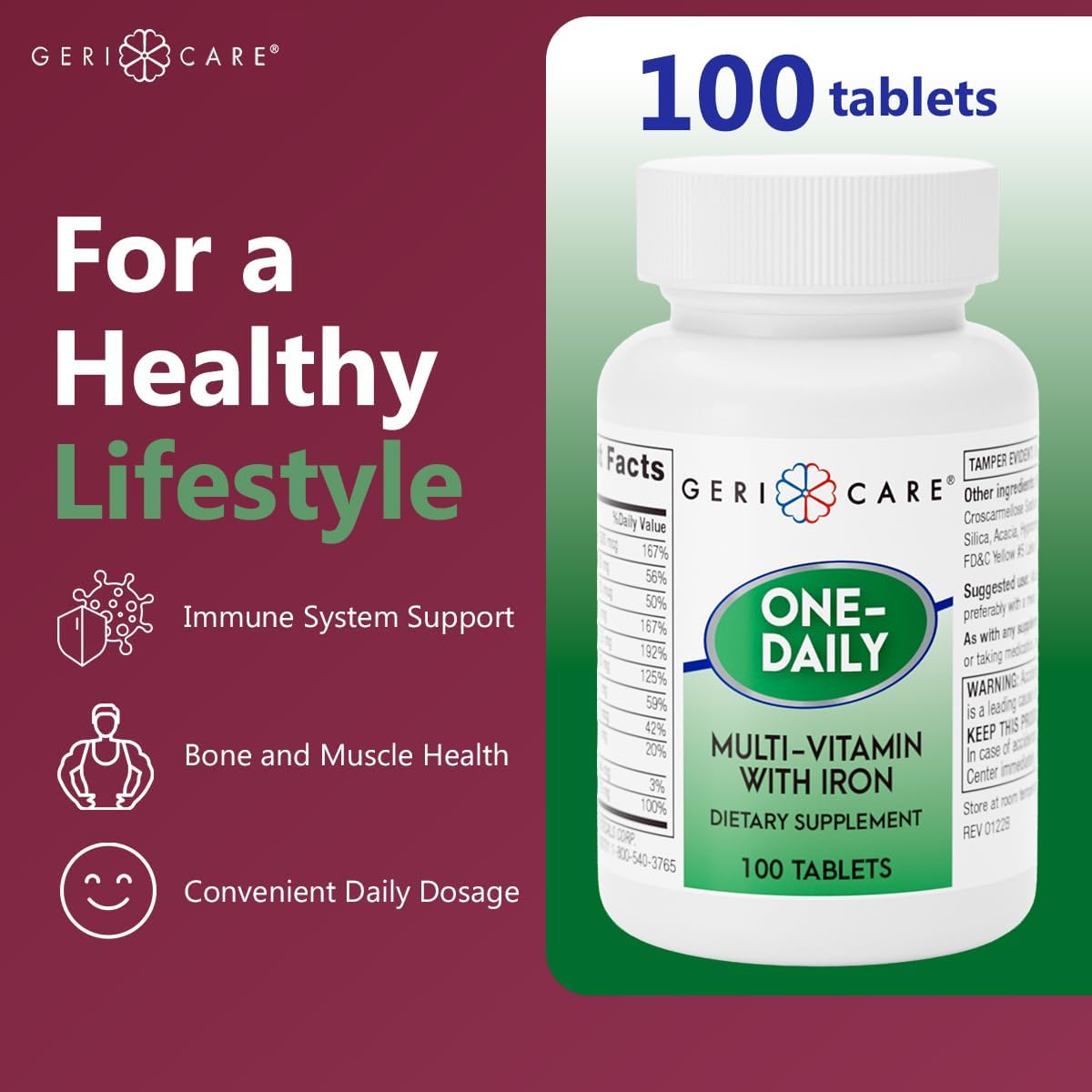 GeriCare One-Daily Multivitamin with Iron – Complete Daily Nutritional Supplement with Essential Minerals for Energy, – Image 2