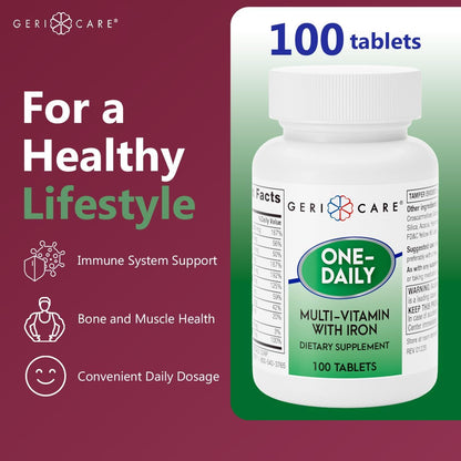 GeriCare One-Daily Multivitamin with Iron – Complete Daily Nutritional Supplement with Essential Minerals for Energy, – Image 2