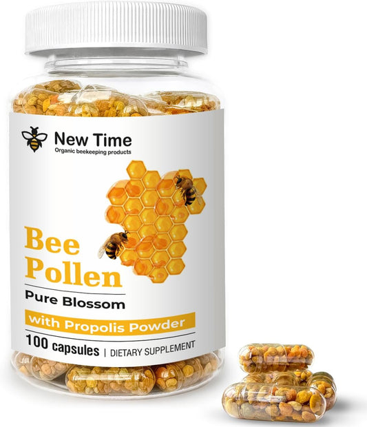 Bee Pollen – 100 Vegetarian Capsules with Propolis – Organic Multivitamin for Men & Women's – Fermented Granules – Immune & – Image 1