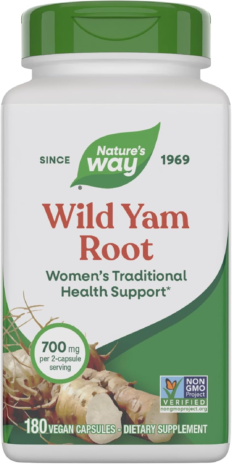 Nature's Way Wild Yam Root Capsules, Women's Traditional Support, 700 mg, 180 Vegan Capsules - görsel 1