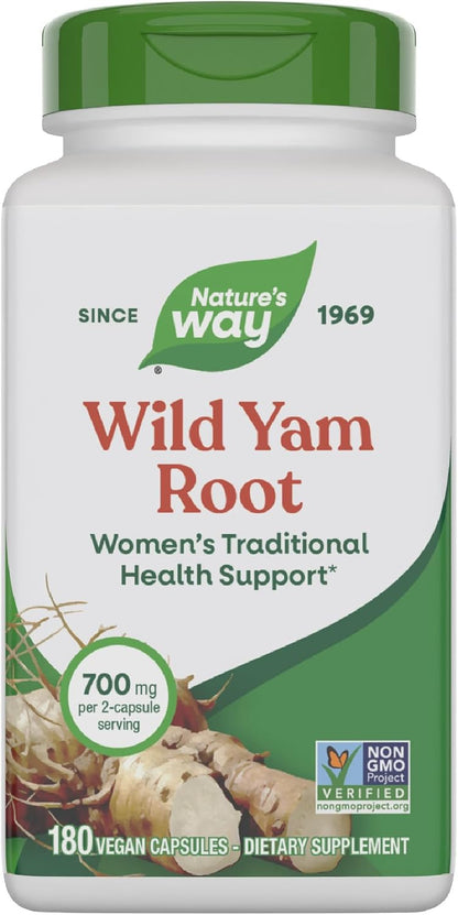 Nature's Way Wild Yam Root Capsules, Women's Traditional Support, 700 mg, 180 Vegan Capsules