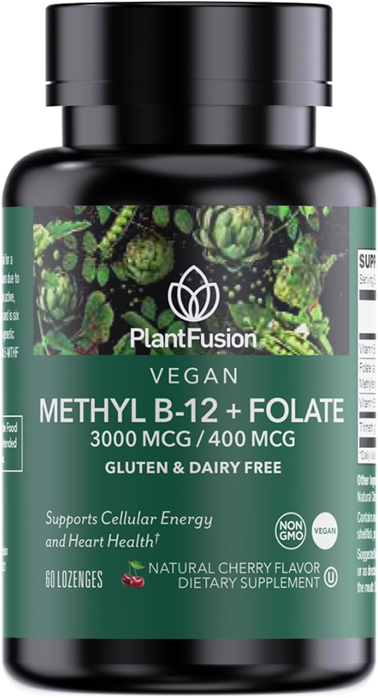 PlantFusion Vegan B12 Methyl 3000 mcg + – Energy Metabolism: Vitamin B12 helps convert food into cellular energy, – Image 1