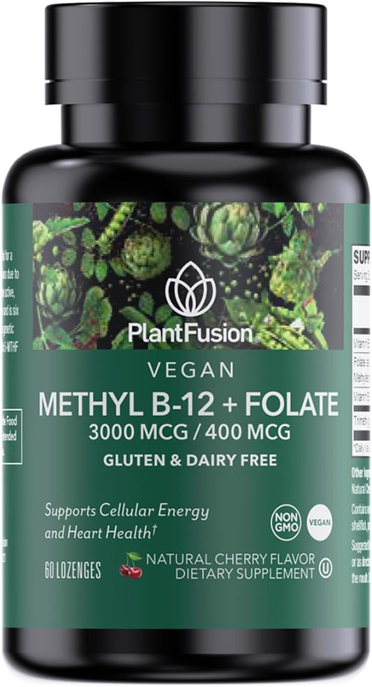 PlantFusion Vegan B12 Methyl 3000 mcg + – Energy Metabolism: Vitamin B12 helps convert food into cellular energy, – Image 1