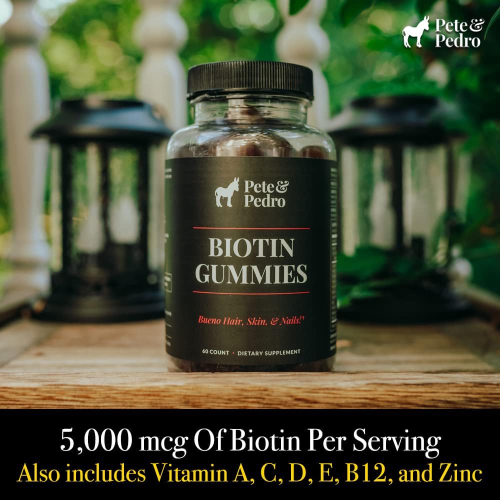 Pete & Pedro Biotin Gummies for Hair, Skin and Nails – 5000mcg Cherry Flavour, 60 Count - görsel 3
