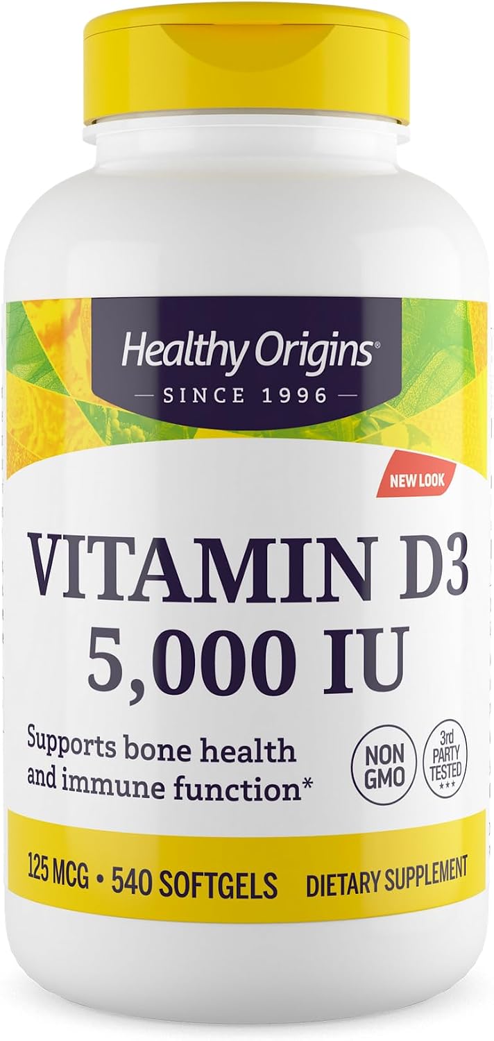 Healthy Origins Vitamin D3 5,000 IU - High Potency Softgels for Immune & Bone Support, Non-GMO, Gluten Free, 120 Count - görsel 9