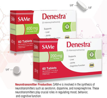 Denestra SAMe for Dogs – S-Adenosyl-L-Methionine – Liver, Joint & Cognitive Support – Promotes Brain Function & Mobility – Vet-Recommended Formula – 200 mg – 60 Chewable Tablets