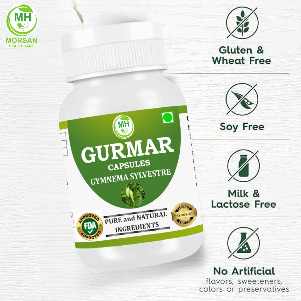 Morsan Healthcare Gurmar (Gymnema sylvestre) 500mg Capsules – 240 Vegan Capsules - görsel 3