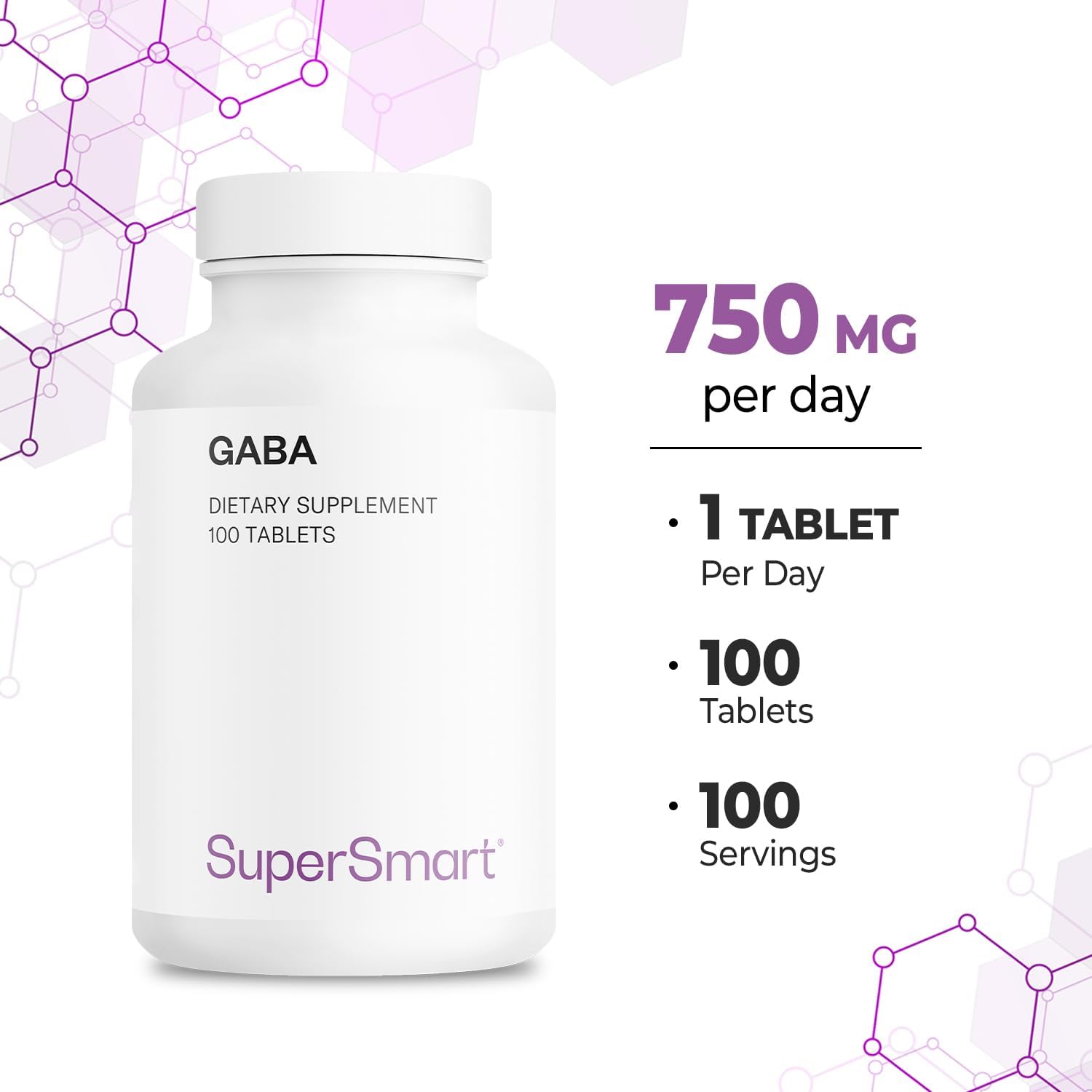 Supersmart - GABA 750mg per Day (High Strength) - Gamma-Amino Butyric Acid GABA Supplement | Non-GM & Gluten free - 100 Tablets - görsel 5