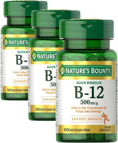 Nature's Bounty Vitamin B-12 500 mcg Microlozenges, 100 Count (Pack of 6)