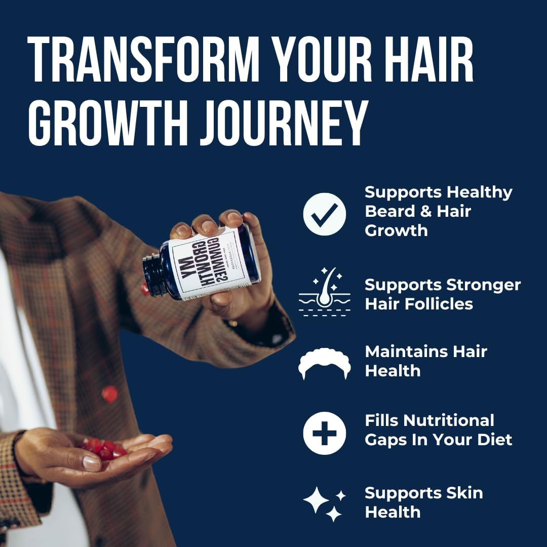 Evan Alexander Grooming My Growth Gummies - Healthy Hair & Beard Growth Support - Strawberry & Coconut Flavour - 60 Gummies - görsel 3