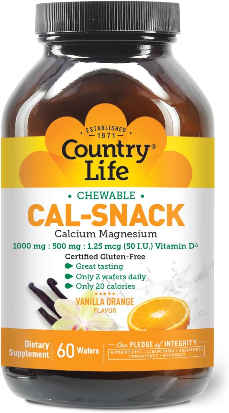 Country Life Cal-Snack Chewable Calcium, Magnesium & Vitamin D – 1000mg/500mg/50 IU – 60 Wafers - görsel 1