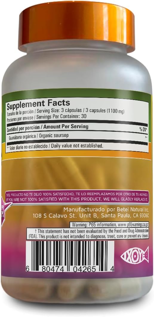 Betel Natural Premium Guanabana Graviola Capsules - 1500 mg - 90 Capsules – Image 2