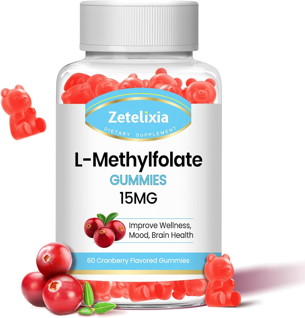L-Methylfolate 15mg & Methyl B12 Gummies - Sugar-free, Vegan, Raspberry Flavour (60 Count) – Image 9