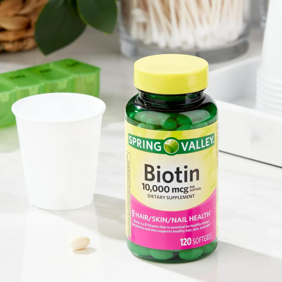 Spring Valley Biotin 10,000 mcg, 120 Pack, Soft-gels, Biotin for Hair, Skin, Nail Health – Image 3