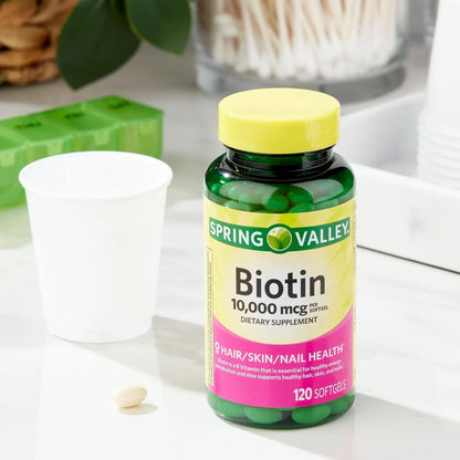 Spring Valley Biotin 10,000 mcg, 120 Pack, Soft-gels, Biotin for Hair, Skin, Nail Health – Image 3