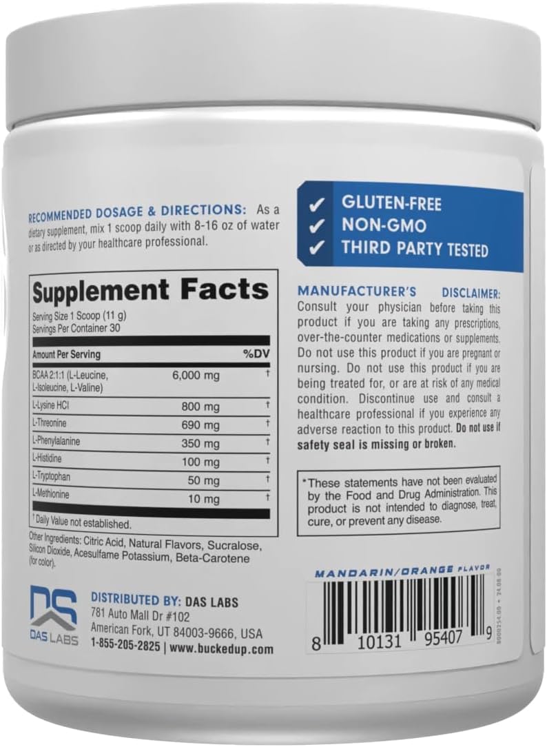 Bucked Up Essential Amino Acids - EAA Powder - Mandarin Flavour - 30 Servings – Image 4