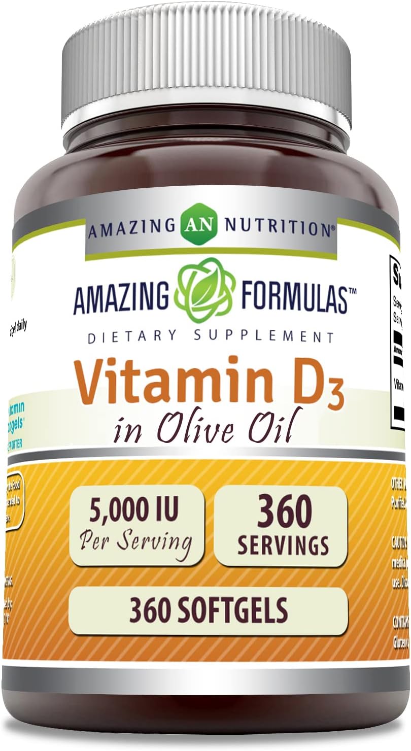 Amazing Formulas Vitamin D3 5000 IU with Olive Oil Softgels, 180 Capsules - görsel 4