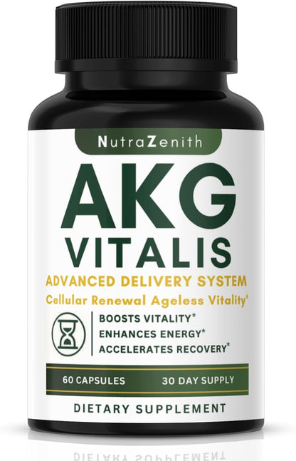 AKG Anti-Ageing & Energy Boost Supplement with Vitamin B6, Vitamin C & L-Arginine – 60 Capsules – Image 1