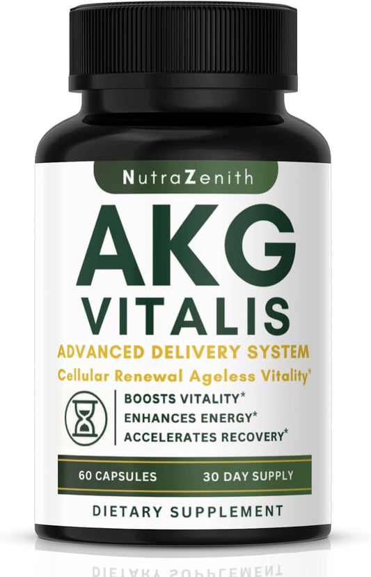 AKG Anti-Ageing & Energy Boost Supplement with Vitamin B6, Vitamin C & L-Arginine – 60 Capsules – Image 1