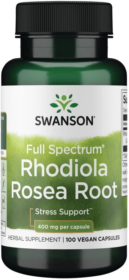 Swanson Rhodiola Rosea Root - Adaptogenic Herb Supplement for Stress Support & Energy - 400 mg, 100 Capsules