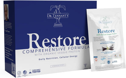Dr Tennant's Restore Vanilla Shake: 50+ Methylated Vitamins & Minerals with 23g Vegan Protein, 14-Day Supply