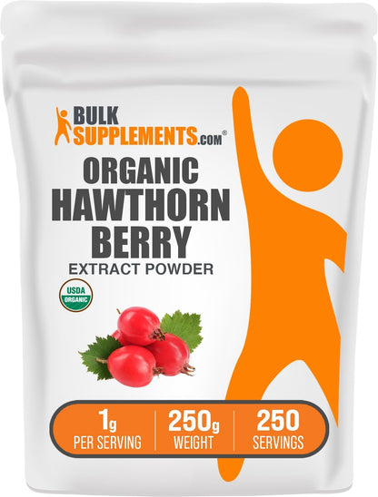 BulkSupplements Organic Hawthorn Berry Extract Powder - 250g - Gluten free, 1g per Serving