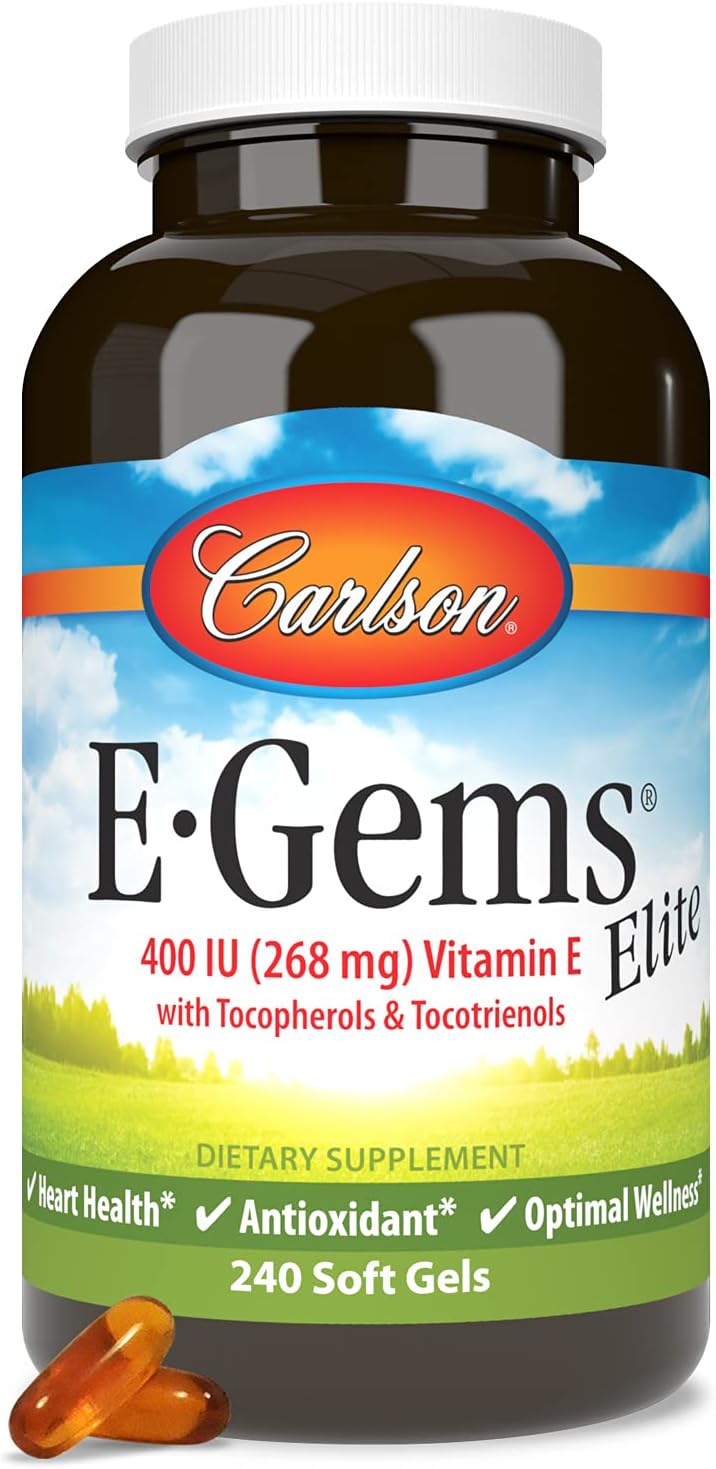 Carlson E-Gems Elite 400 IU Vitamin E with Tocopherols & Tocotrienols, 240 Softgels - görsel 5