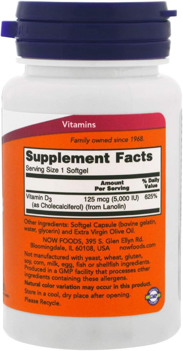 NOW Vitamin D-3 5,000 IU, 120 Softgels - görsel 2
