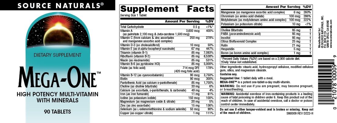 Source Naturals Mega-One Multi-Vitamin with Minerals – Image 4