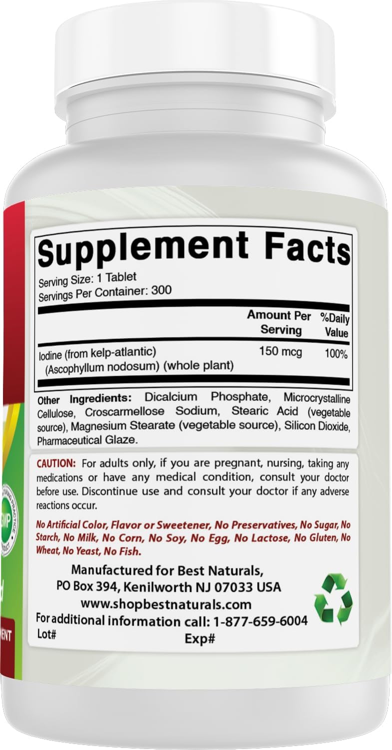 Best Naturals Kelp Supplement 150 mcg, 300 Tablets - görsel 6