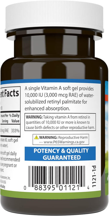 Carlson - Vitamin A Solubilised, 10000 IU (3000 mcg RAE), Water Soluble, Vision Health, 100 Softgels