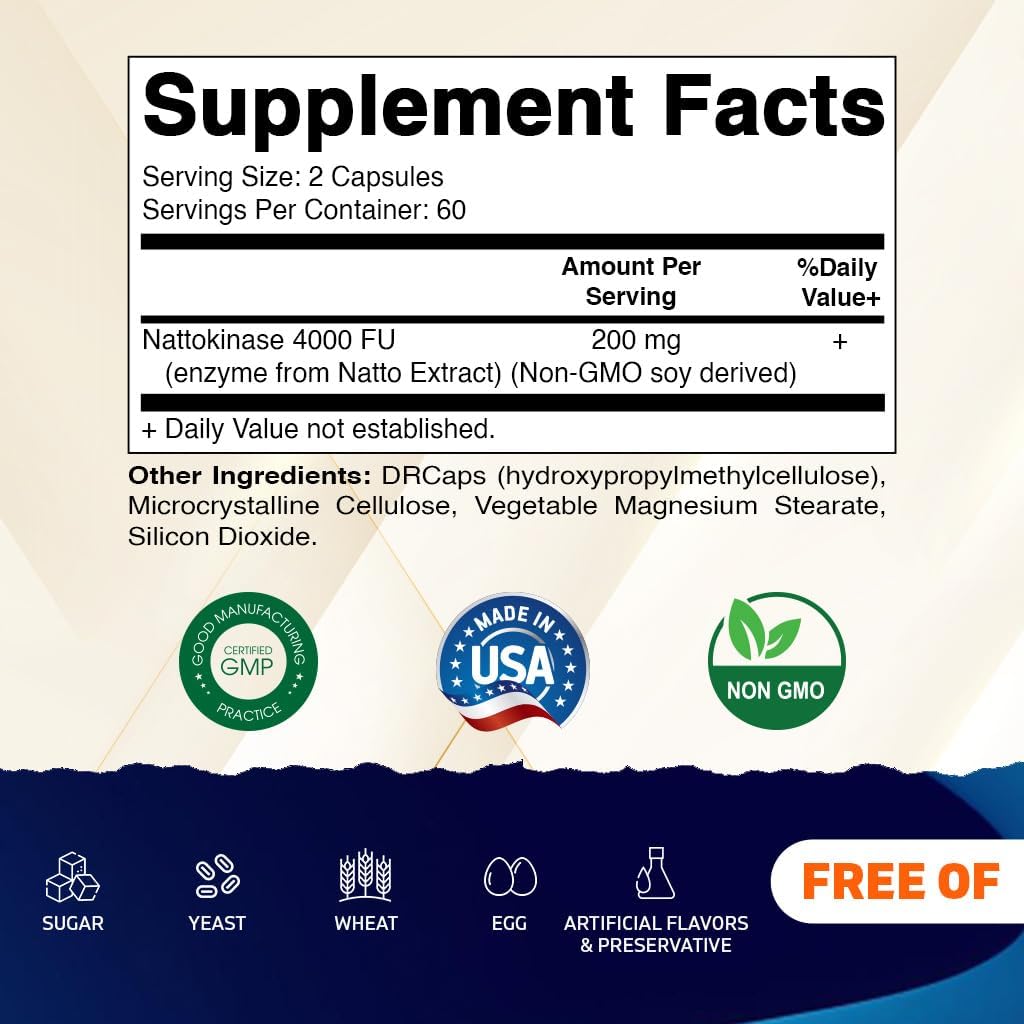 Vitamatic Nattokinase Supplement 4,000 FU Servings, 120 Delayed Release Capsules - Survives Stomach Acids - Non-GM & Gluten free - Made in the USA (2 Packs) - görsel 2