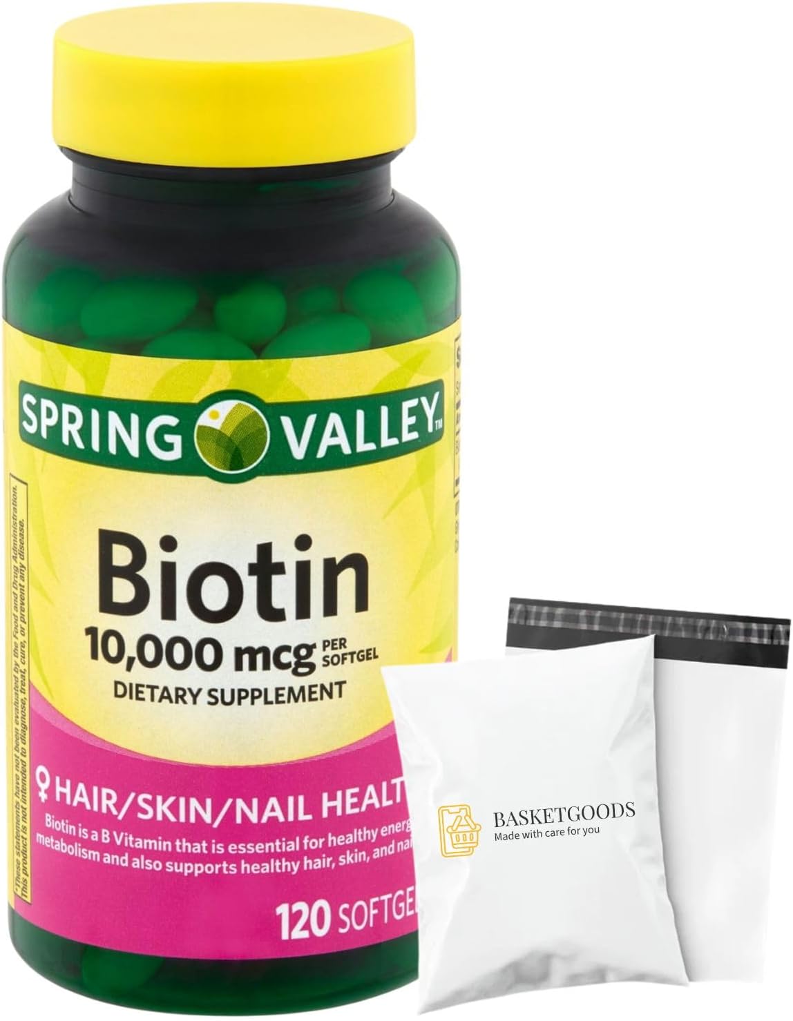 Spring Valley Biotin 10,000 mcg, 120 Pack, Soft-gels, Biotin for Hair, Skin, Nail Health – Image 1