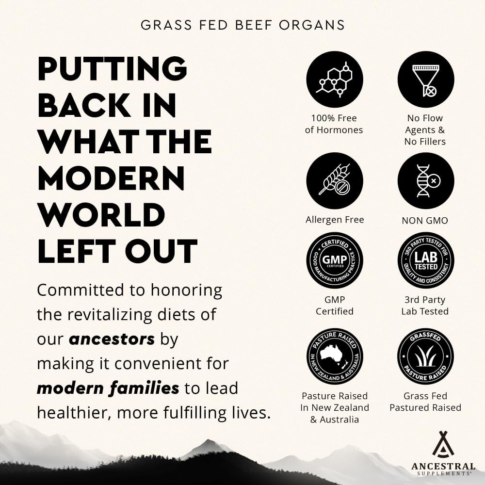 Ancestral Supplements Grass Fed Beef Organ Supplement – Whole Body Wellbeing Blend, 180 Capsules - görsel 6