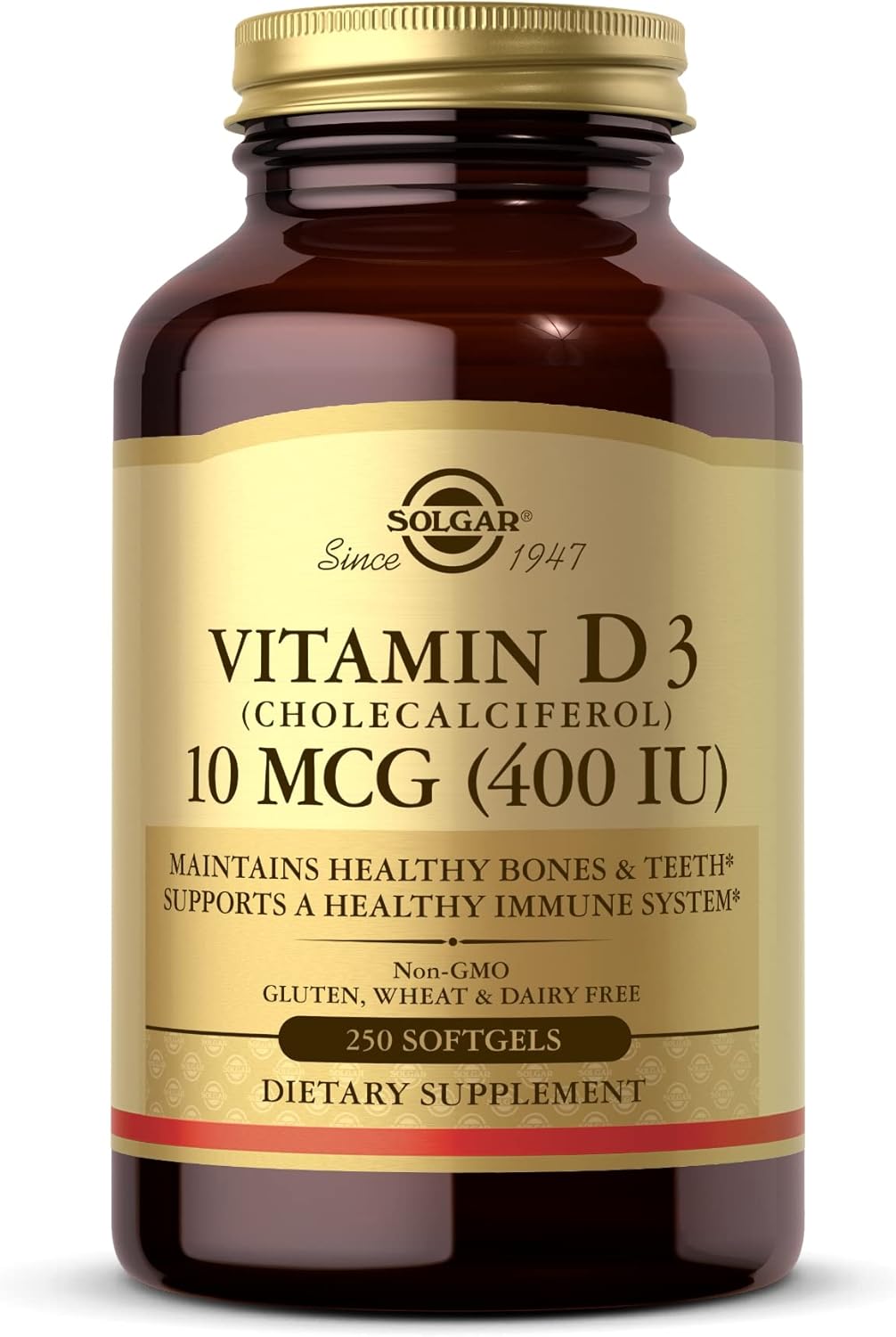 Solgar Vitamin D3 (Cholecalciferol) 10 mcg (400 IU) 250 Softgels - görsel 1