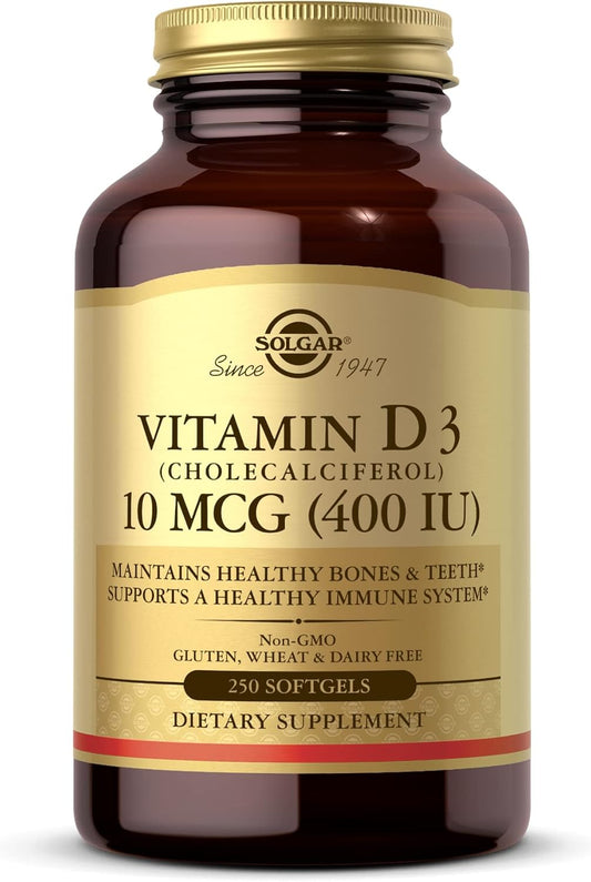 Solgar Vitamin D3 (Cholecalciferol) 10 mcg – Promotes Bone Health: Helps your body absorb calcium for normal bone – Image 1