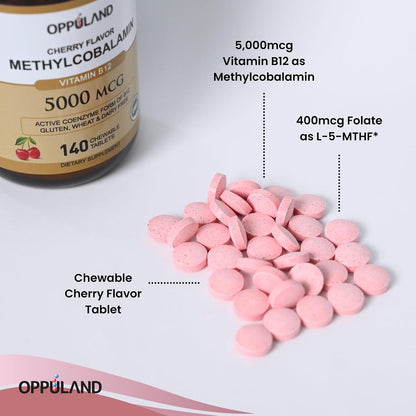 Oppuland Methyl B-12 5000mcg with Folate - – Easy to take: dissolve under tongue or chew – Image 5