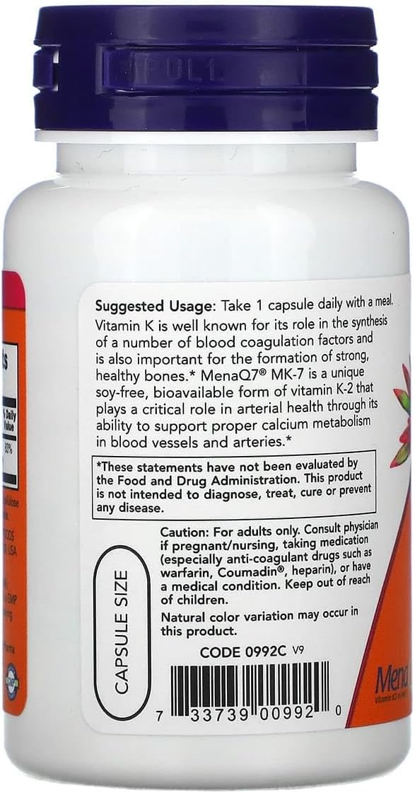 Now Foods Vitamin K-2 (MK7) Veg Capsules, 100 mcg, 60 Count, Pack of 2 - görsel 3