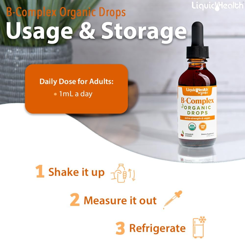 LIQUIDHEALTH USDA Organic Vitamin B Complex – Vitamin B5 (Pantothenic Acid) – Critical for synthesising coenzyme – Image 4