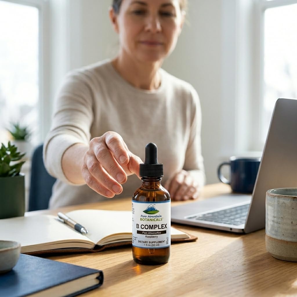 Pure Mountain Botanicals Liquid Vitamin B Complex - B12 B6 Drops - Raspberry Flavour - Kosher Non-GM - 30 Servings - görsel 8